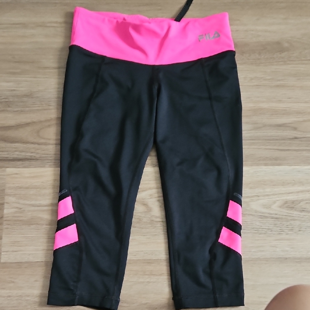 Fila Black and Neon Pink Capri Leggings